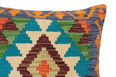 handmade Traditional Pillow Blue Rust Hand-Woven SQUARE 100% WOOL Hand woven turkish pillow2 x 2