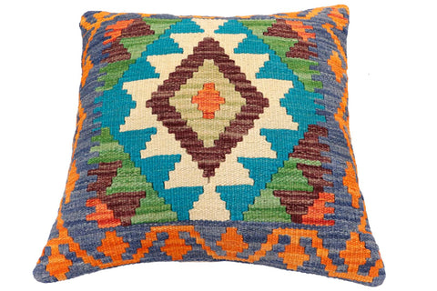 handmade Traditional Pillow Blue Rust Hand-Woven SQUARE 100% WOOL Hand woven turkish pillow2 x 2
