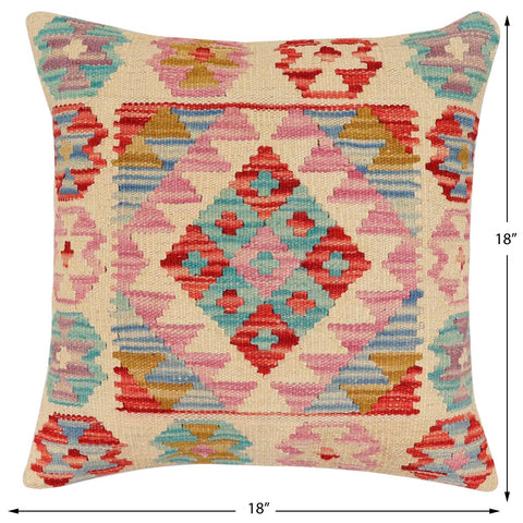 handmade Traditional Pillow Beige Red Hand-Woven SQUARE 100% WOOL Hand woven turkish pillow2 x 2
