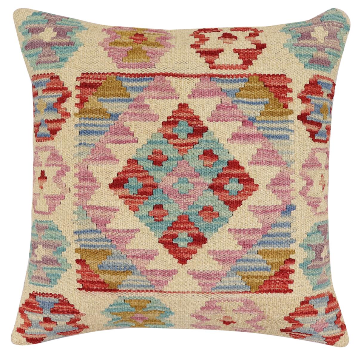 handmade Traditional Pillow Beige Red Hand-Woven SQUARE 100% WOOL Hand woven turkish pillow2 x 2
