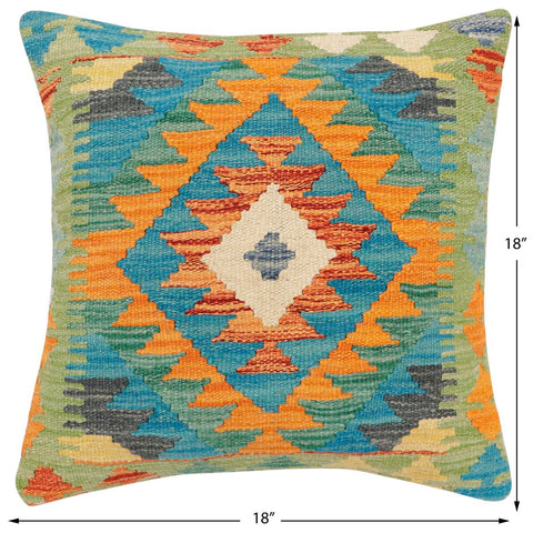 handmade Traditional Pillow Rust Blue Hand-Woven SQUARE 100% WOOL Hand woven turkish pillow2 x 2