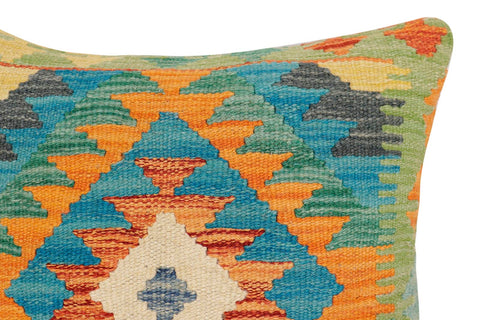 handmade Traditional Pillow Rust Blue Hand-Woven SQUARE 100% WOOL Hand woven turkish pillow2 x 2