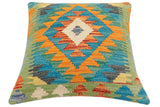 handmade Traditional Pillow Rust Blue Hand-Woven SQUARE 100% WOOL Hand woven turkish pillow2' x 2'