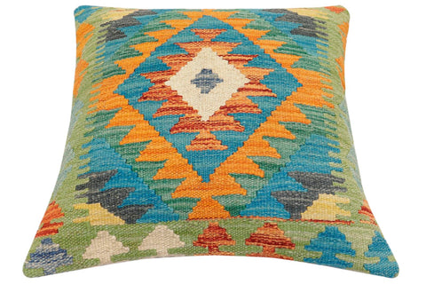 handmade Traditional Pillow Rust Blue Hand-Woven SQUARE 100% WOOL Hand woven turkish pillow2 x 2