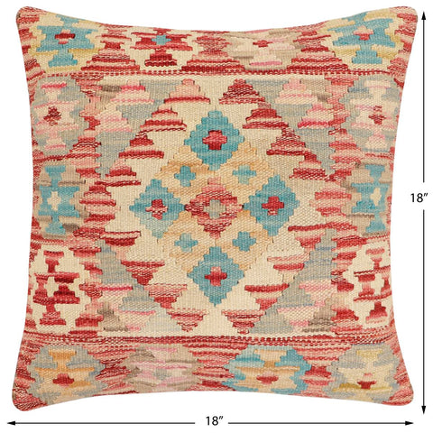 handmade Traditional Pillow Red Beige Hand-Woven SQUARE 100% WOOL Hand woven turkish pillow2 x 2