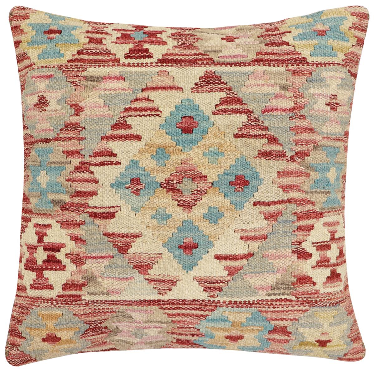 handmade Traditional Pillow Red Beige Hand-Woven SQUARE 100% WOOL Hand woven turkish pillow2 x 2