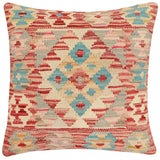 handmade Traditional Pillow Red Beige Hand-Woven SQUARE 100% WOOL Hand woven turkish pillow2' x 2'