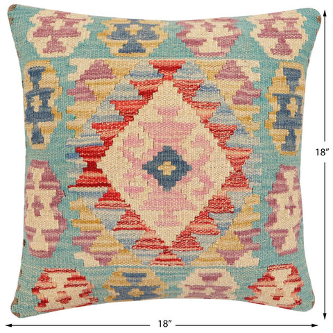 handmade Traditional Pillow Blue Red Hand-Woven SQUARE 100% WOOL Hand woven turkish pillow2 x 2