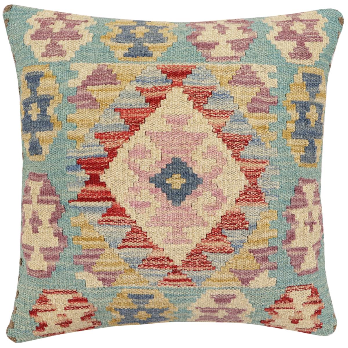 handmade Traditional Pillow Blue Red Hand-Woven SQUARE 100% WOOL Hand woven turkish pillow2 x 2