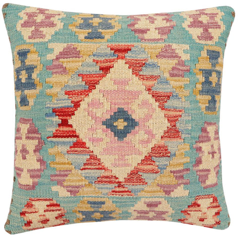 handmade Traditional Pillow Blue Red Hand-Woven SQUARE 100% WOOL Hand woven turkish pillow2 x 2