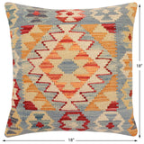 handmade Traditional Pillow Blue Red Hand-Woven SQUARE 100% WOOL Hand woven turkish pillow2' x 2'