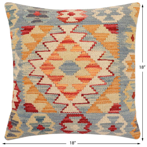 handmade Traditional Pillow Blue Red Hand-Woven SQUARE 100% WOOL Hand woven turkish pillow2 x 2