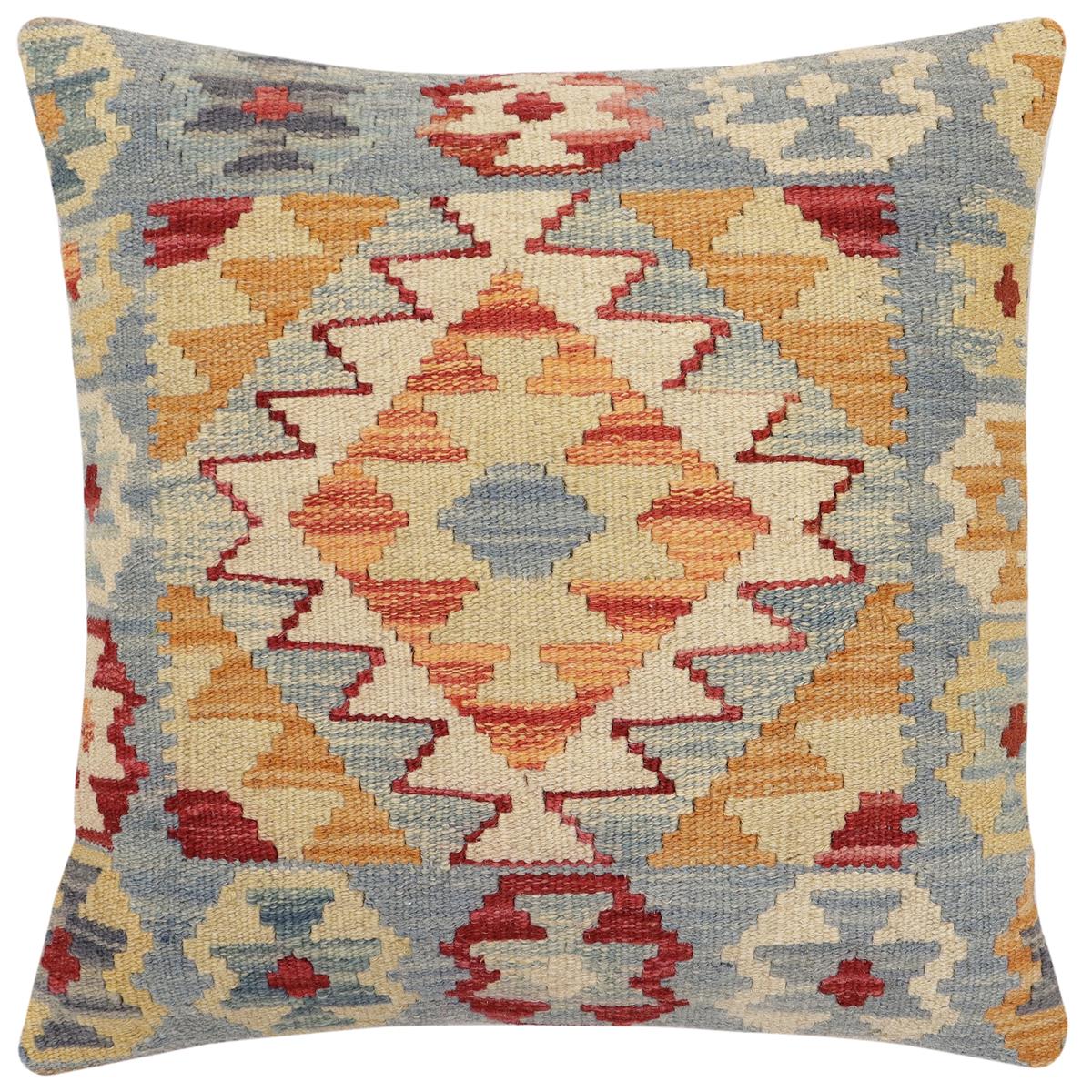 handmade Traditional Pillow Blue Red Hand-Woven SQUARE 100% WOOL Hand woven turkish pillow2 x 2