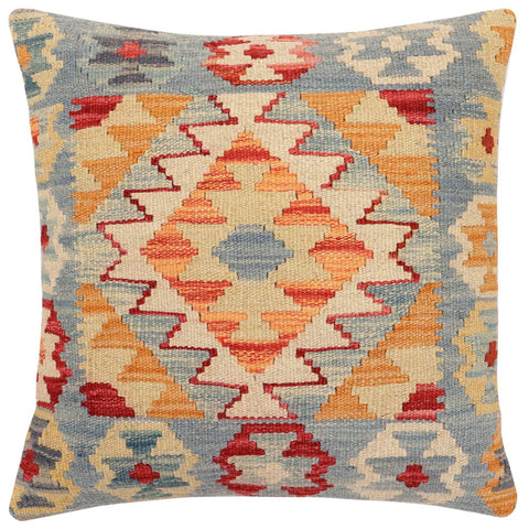 handmade Traditional Pillow Blue Red Hand-Woven SQUARE 100% WOOL Hand woven turkish pillow2 x 2