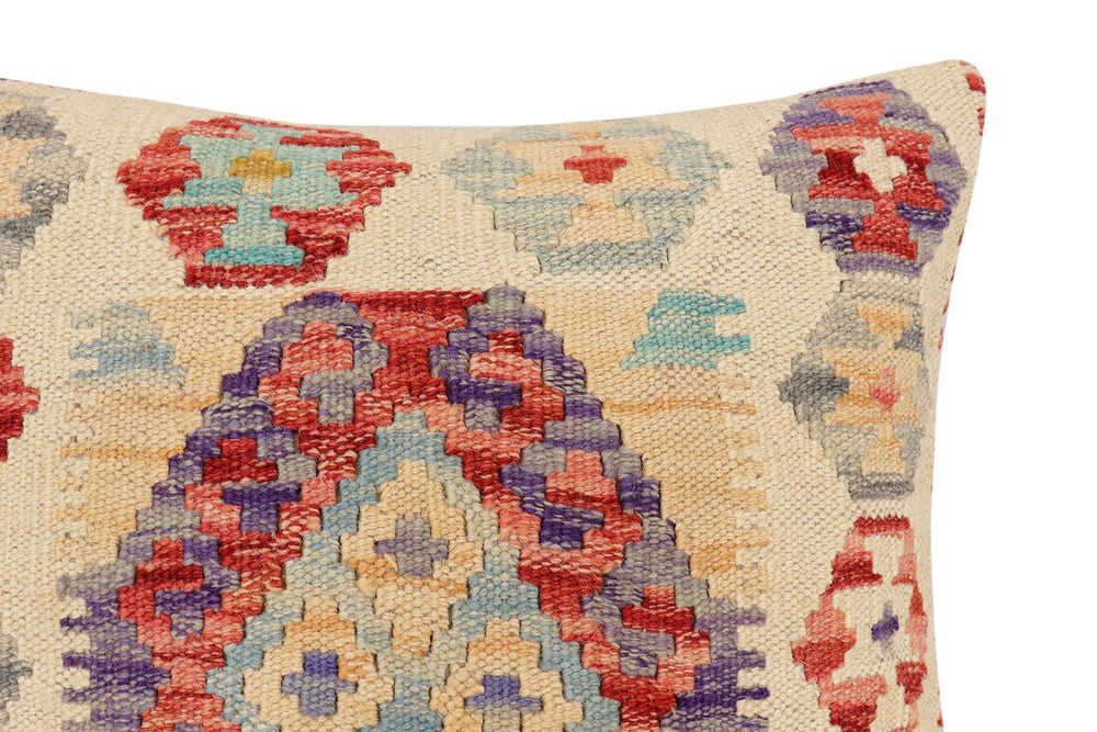handmade Traditional Pillow Beige Red Hand-Woven SQUARE 100% WOOL Hand woven turkish pillow2' x 2'