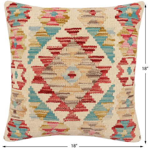 handmade Traditional Pillow Beige Red Hand-Woven SQUARE 100% WOOL Hand woven turkish pillow2 x 2