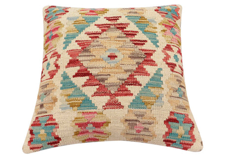 handmade Traditional Pillow Beige Red Hand-Woven SQUARE 100% WOOL Hand woven turkish pillow2 x 2