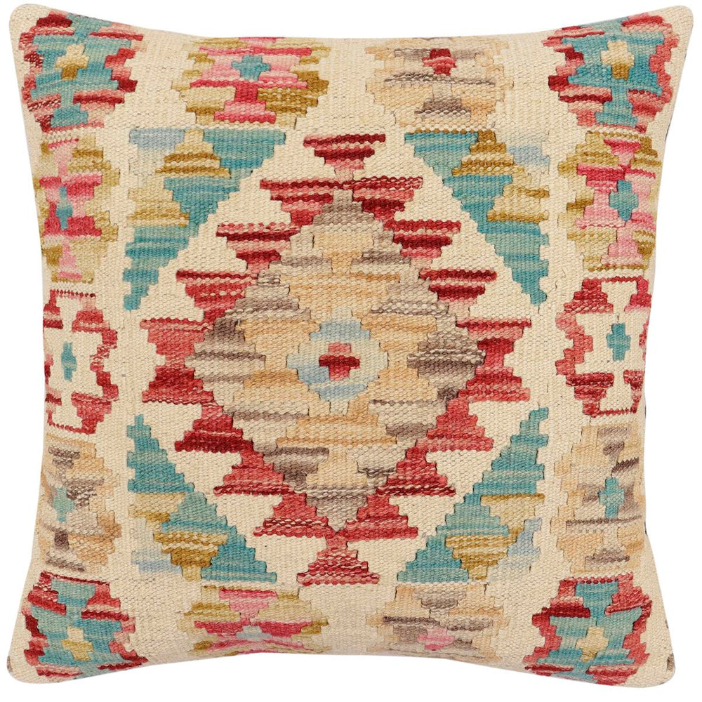 handmade Traditional Pillow Beige Red Hand-Woven SQUARE 100% WOOL Hand woven turkish pillow2' x 2'