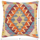 handmade Traditional Pillow Rust Blue Hand-Woven SQUARE 100% WOOL Hand woven turkish pillow2' x 2'