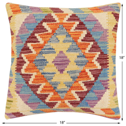 handmade Traditional Pillow Rust Blue Hand-Woven SQUARE 100% WOOL Hand woven turkish pillow2 x 2
