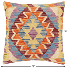 handmade Traditional Pillow Rust Blue Hand-Woven SQUARE 100% WOOL Hand woven turkish pillow2' x 2'