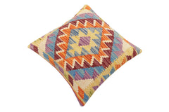 handmade Traditional Pillow Rust Blue Hand-Woven SQUARE 100% WOOL Hand woven turkish pillow2' x 2'
