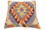 handmade Traditional Pillow Rust Blue Hand-Woven SQUARE 100% WOOL Hand woven turkish pillow2' x 2'