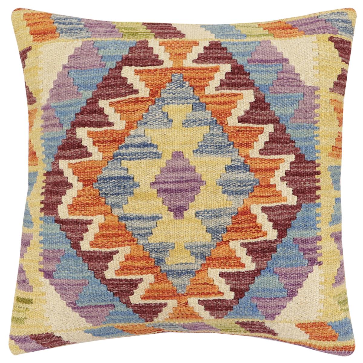 handmade Traditional Pillow Rust Blue Hand-Woven SQUARE 100% WOOL Hand woven turkish pillow2' x 2'