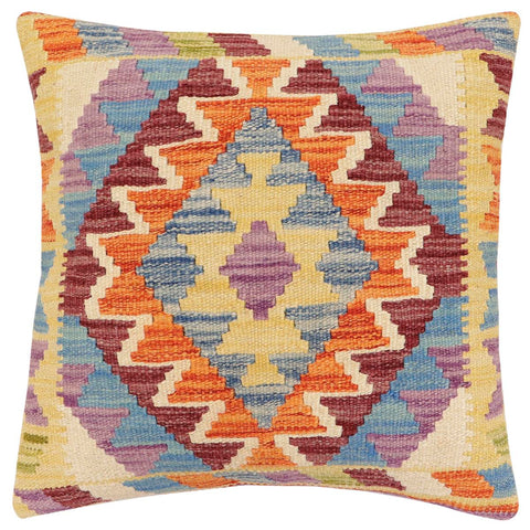 handmade Traditional Pillow Rust Blue Hand-Woven SQUARE 100% WOOL Hand woven turkish pillow2 x 2