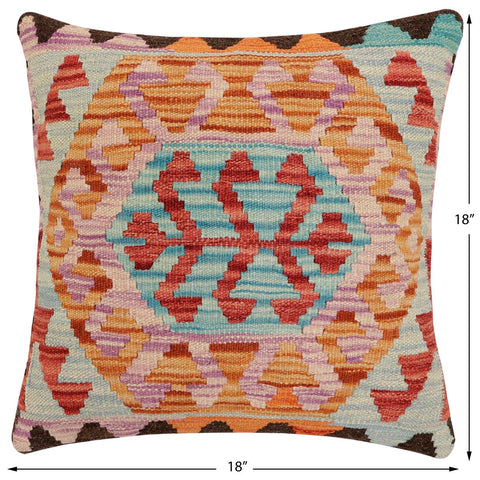 handmade Traditional Pillow Red Blue Hand-Woven SQUARE 100% WOOL Hand woven turkish pillow2 x 2