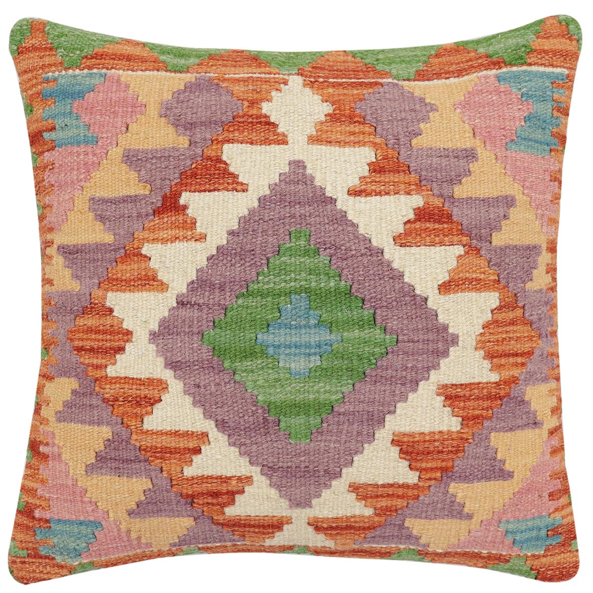 handmade Traditional Pillow Rust Blue Hand-Woven SQUARE 100% WOOL  Hand woven turkish pillow  2 x 2