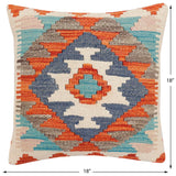 handmade Traditional Pillow Rust Blue Hand-Woven SQUARE 100% WOOL Hand woven turkish pillow2' x 2'
