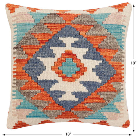 handmade Traditional Pillow Rust Blue Hand-Woven SQUARE 100% WOOL Hand woven turkish pillow2 x 2
