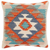 handmade Traditional Pillow Rust Blue Hand-Woven SQUARE 100% WOOL Hand woven turkish pillow2' x 2'