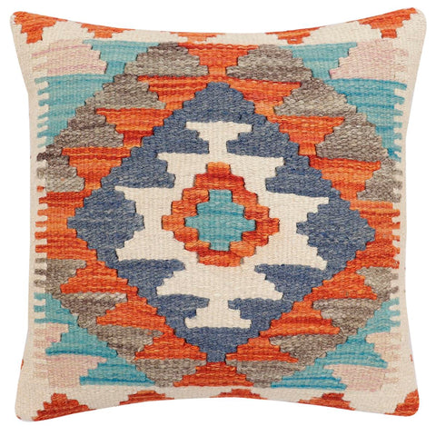 handmade Traditional Pillow Rust Blue Hand-Woven SQUARE 100% WOOL Hand woven turkish pillow2 x 2