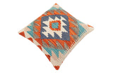 handmade Traditional Pillow Rust Blue Hand-Woven SQUARE 100% WOOL Hand woven turkish pillow2' x 2'