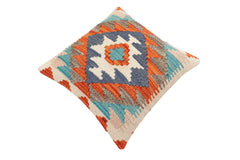 handmade Traditional Pillow Rust Blue Hand-Woven SQUARE 100% WOOL Hand woven turkish pillow2' x 2'