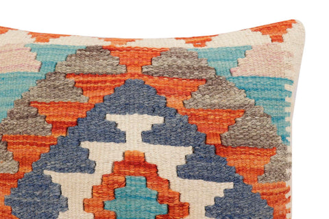 handmade Traditional Pillow Rust Blue Hand-Woven SQUARE 100% WOOL Hand woven turkish pillow2 x 2