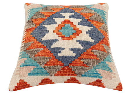 handmade Traditional Pillow Rust Blue Hand-Woven SQUARE 100% WOOL Hand woven turkish pillow2 x 2
