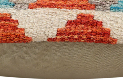 handmade Traditional Pillow Rust Blue Hand-Woven SQUARE 100% WOOL Hand woven turkish pillow2 x 2