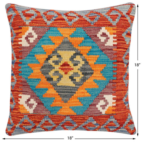handmade Traditional Pillow Rust Blue Hand-Woven SQUARE 100% WOOL Hand woven turkish pillow2 x 2