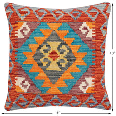 handmade Traditional Pillow Rust Blue Hand-Woven SQUARE 100% WOOL Hand woven turkish pillow2' x 2'