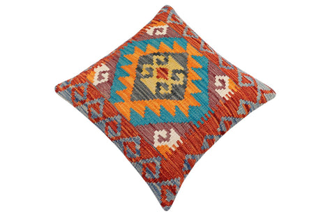 handmade Traditional Pillow Rust Blue Hand-Woven SQUARE 100% WOOL Hand woven turkish pillow2 x 2