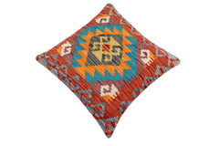 handmade Traditional Pillow Rust Blue Hand-Woven SQUARE 100% WOOL Hand woven turkish pillow2' x 2'