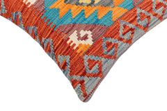 handmade Traditional Pillow Rust Blue Hand-Woven SQUARE 100% WOOL Hand woven turkish pillow2' x 2'