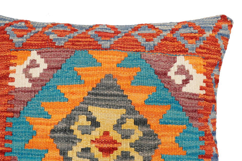 handmade Traditional Pillow Rust Blue Hand-Woven SQUARE 100% WOOL Hand woven turkish pillow2 x 2