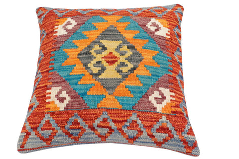 handmade Traditional Pillow Rust Blue Hand-Woven SQUARE 100% WOOL Hand woven turkish pillow2 x 2