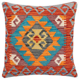 handmade Traditional Pillow Rust Blue Hand-Woven SQUARE 100% WOOL Hand woven turkish pillow2' x 2'