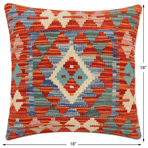 handmade Traditional Pillow Rust Blue Hand-Woven SQUARE 100% WOOL Hand woven turkish pillow2 x 2