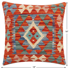handmade Traditional Pillow Rust Blue Hand-Woven SQUARE 100% WOOL Hand woven turkish pillow2' x 2'